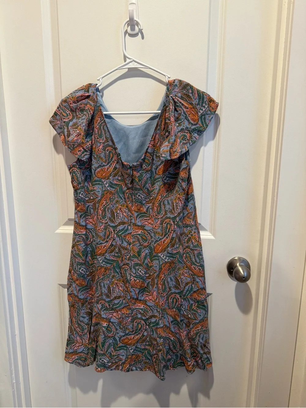 J.Crew Blue Silk Paisley Flutter Sleeve Ruffle Hem Mini Dress Size 6
